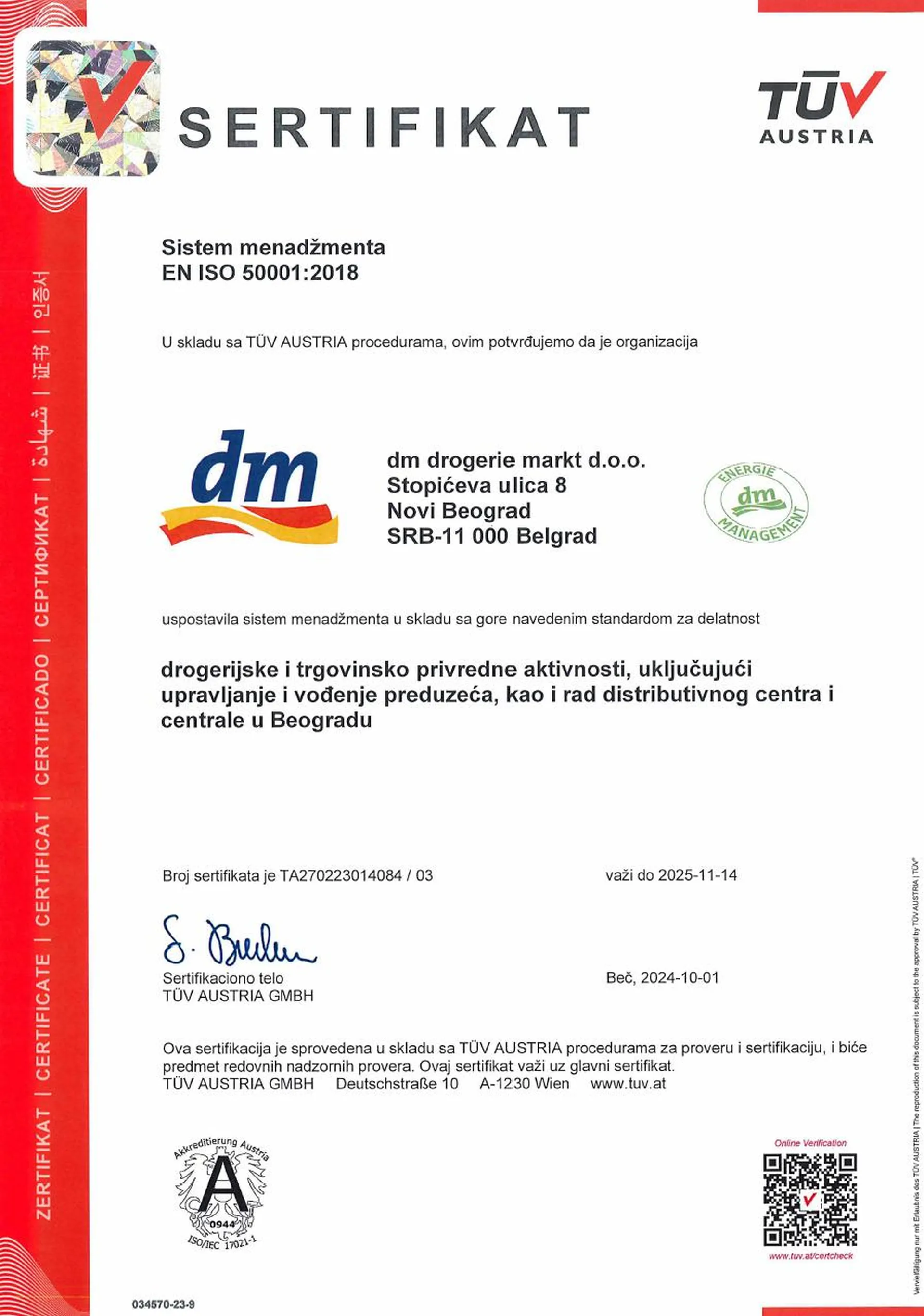 dm dobitnik prestižnog ISO 50001:2018 sertifikata