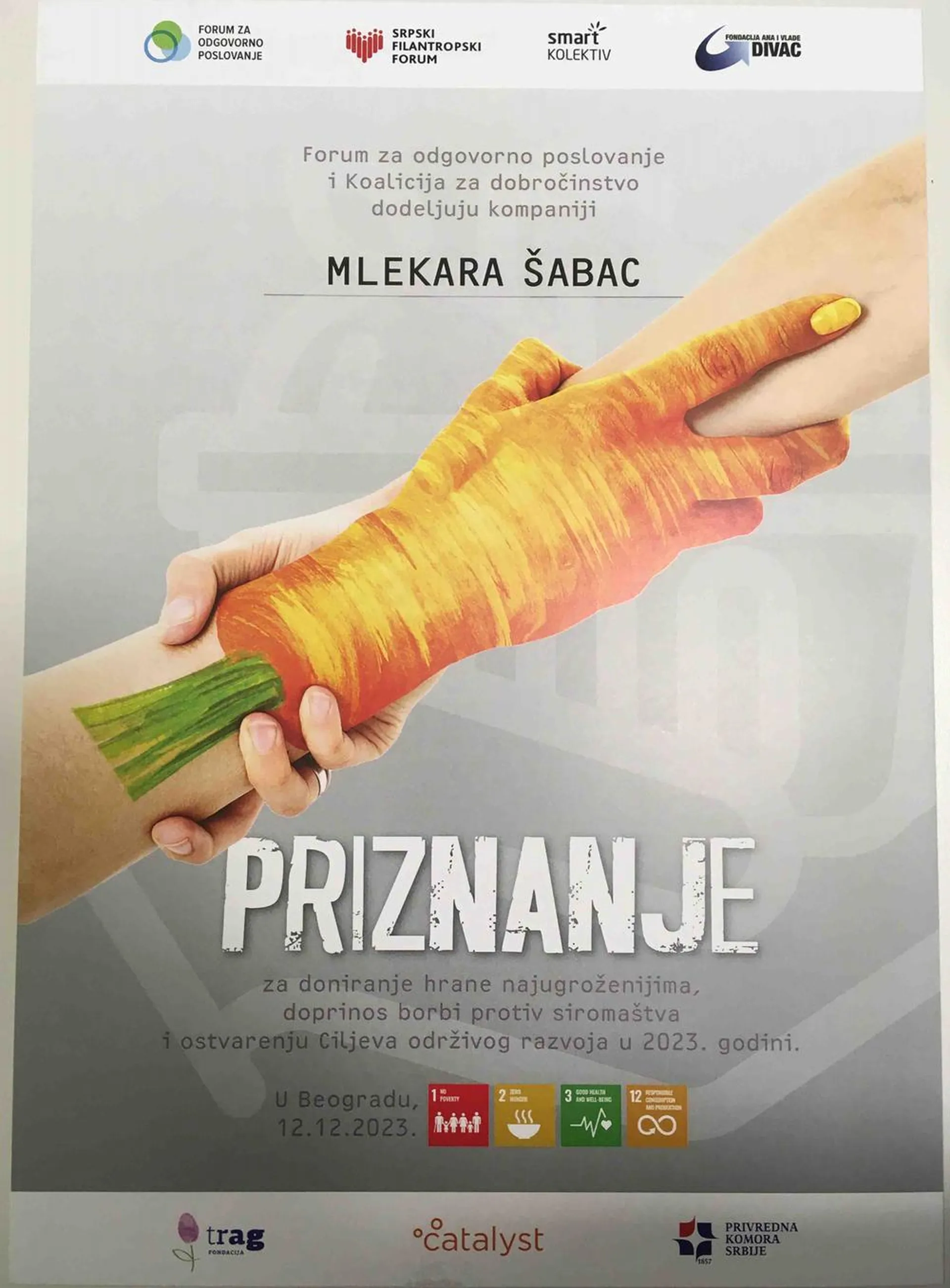 Priznanje za doniranje hrane najugroženijima